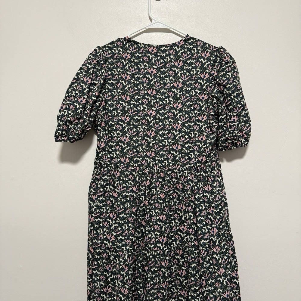 Hyacinth House Tuckernuck Green Floral Tiered Midi‎ Dress Puff Sleeve V-Neck XS - Picture 7 of 10